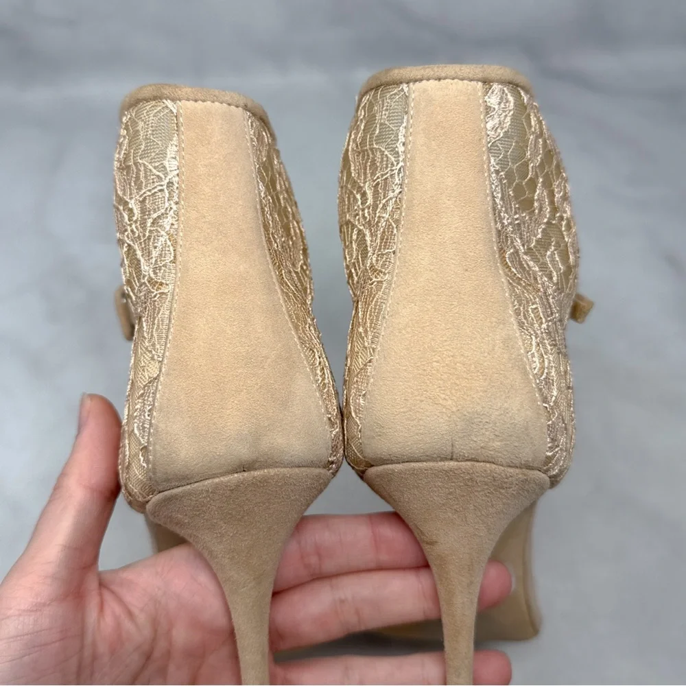 Giuseppe Zanotti Mistico Lace Cuff Buckle Suede Open Toe Stiletto Sandal Heel 40